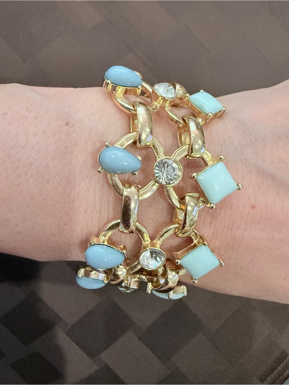 LOFT Gold Tone Faux Turquoise & Crystal Link Statement Bracelet, 7"